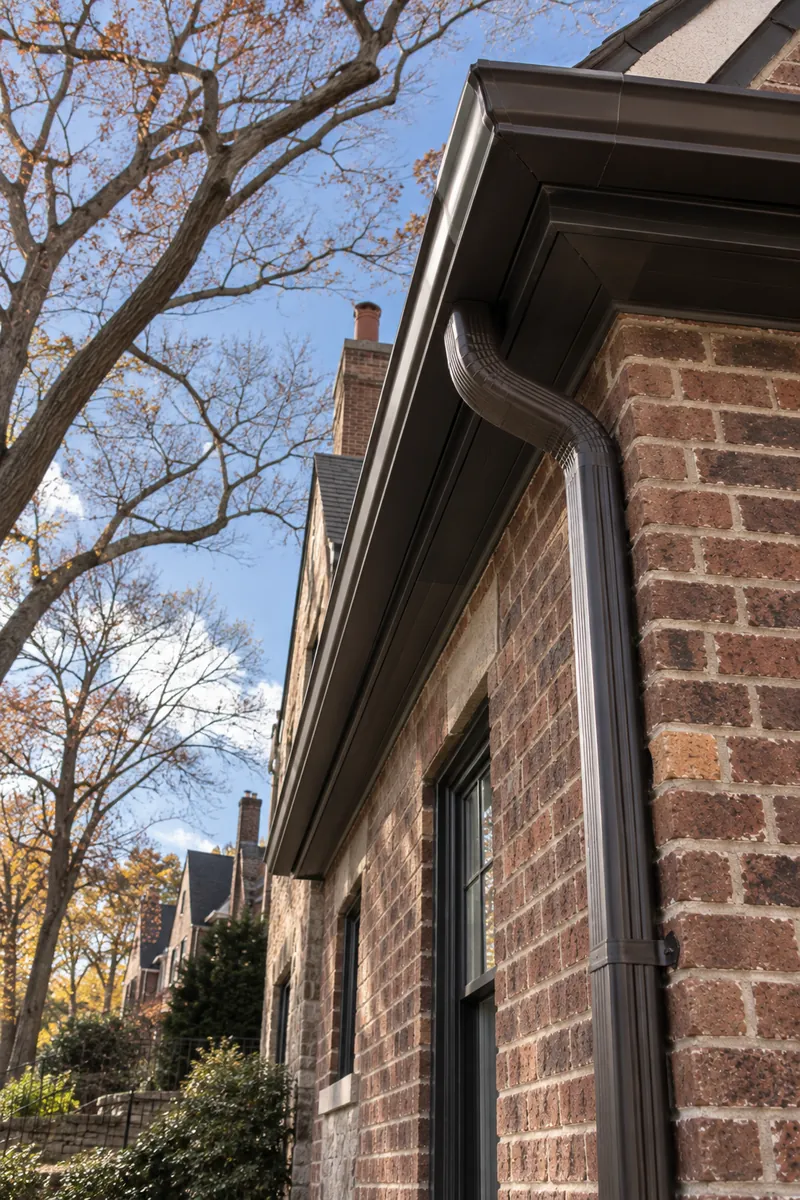 Well-maintained gutter system on a brick home in Westchester County
