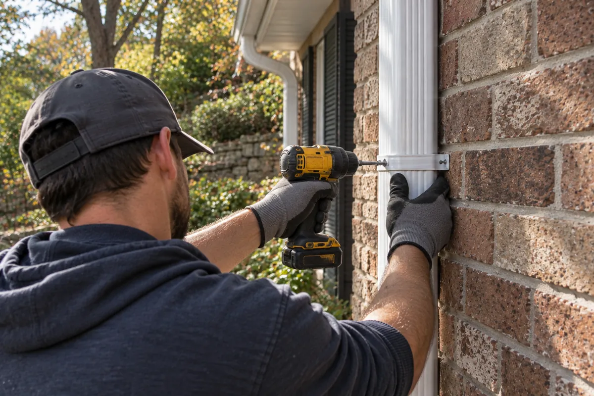 Professional downspout installation on a Westchester County home