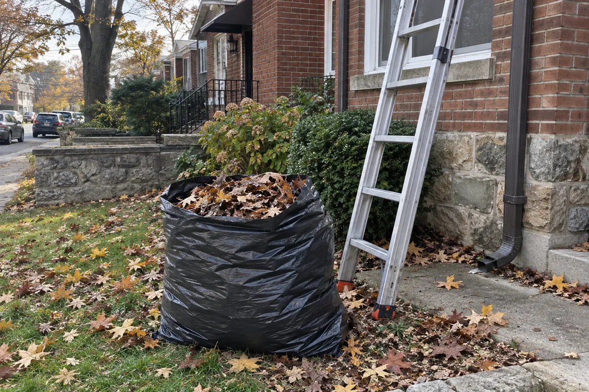 Bag of debris collected during professional gutter cleaning service